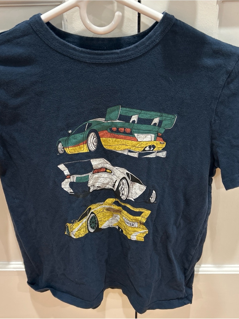 GAP Navy Kids Tee with Multicolor Racing Car Graphics